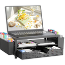 Desk Organizer and Accessories, 2-Tier Computer Monitor Stand Riser with Drawer and 2 Pen Holders, Laptop Stand, Office Desk Accessories for Office Supplies, 1 Pack, Black-Ventilated