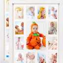 GMFrames Baby First Years Photo Frames 12 Month Picture Frame School Years Graduation Photo Collage White Frame with Mat, Displays One 5x7 Photo and Twelve 2.5x3.5 Pictures,Set of 2