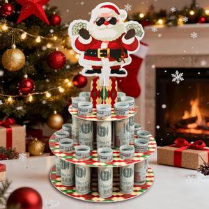 Christmas Money Holder - Unique Surprise Creative Ways to Give Cash Gifts, Xmas Money Tree (Cake Stand Shape) & Whimsical Money Tree for Him Her Kids, Red