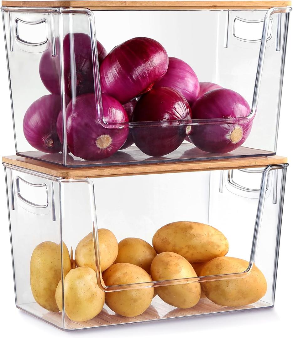 2 PACK Pantry Organizers and Storage Stackable Kitchen Countertop Organizers for Onion, Potato, Garlic, Fruit, Produce, Vegetable