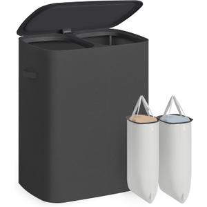 SONGMICS Laundry Hamper with Lid, 160L Double Laundry Basket, Steel Frame