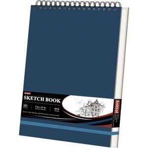 9" x 12" Sketch Book, Hardcover Sketchbook, Top Spiral Bound Sketch Pad, 100 Sheets (68lb/100gsm) Drawing Paper Pad, Art Supplies for Adults for Kids Drawing Notebook. (Blue)