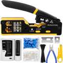 PETECHTOOL RJ45 Crimp Tool Pass Through Ethernet Crimping Tool Kit Cat6 Cat5e Cat6a RJ45 Crimper with Cable Tester, Cat6 Connectors with RJ45 Boot Covers, Mini Stripper, Blades and Cable Ties