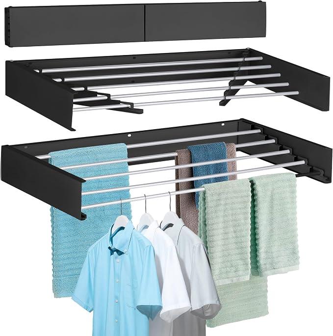 FOCHIER F Laundry Drying Rack Wall Mounted Clothes Drying Rack Black,23.6"