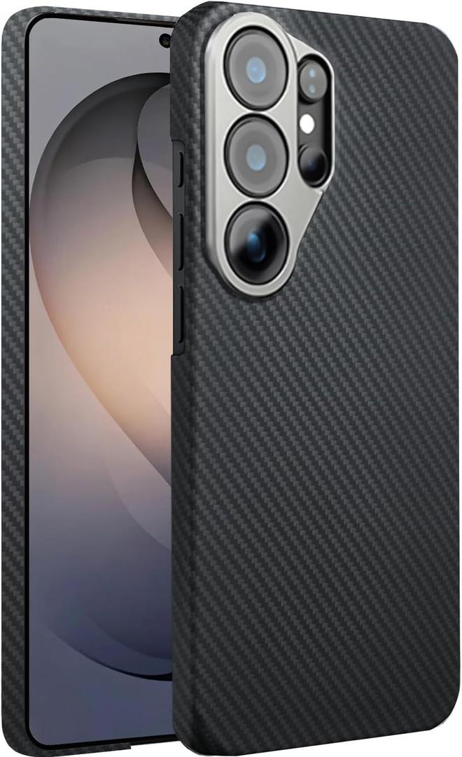 Carbon Fiber for Samsung Galaxy S26 Ultra Case,Built-in Full Camera Lens Cover Protector 600D Aramid Fiber Galaxy S26 Ultra Phone Case, Thin Slim & Light Compatible with MagSafe [Black/Gray]