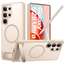 TORRAS Strong Magnetic & Seamless Stand for Samsung Galaxy S25 Ultra Case, Fit for MagSafe, MilGrade Drop Protection, Kickstand for Samsung Galaxy S25 Ultra Case, Translucent Back/Gold Edge