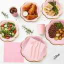 Pink Paper Plates and Napkins Party Supplies for 24 Guest, 168Pcs Pink Scalloped Mother's Day Party Plate with Gold Rim, Pink Disposable Plates Set for Girls Birthday Party Baby Shower Gender Reveal