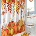 Fall Pumpkins Maple Leaf Shower Curtain Orange Autumn Leaves Harvest Waterproof Shower Curtain with Hooks Thanksgiving Farmhouse Shower Curtains for Bathroom, Hotel, Stalls, Bathtubs, 72x72 Inch