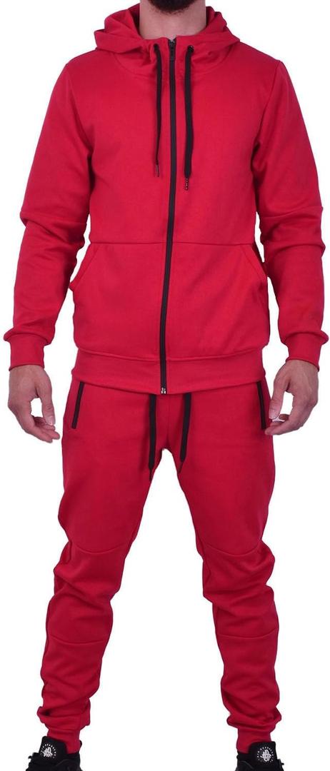 RIFLESSI Men's Athletic Sports Casual 2 Piece Solid Color Tracksuit Hoodie Jogger Pants Sweatsuit Set (Medium, Red)