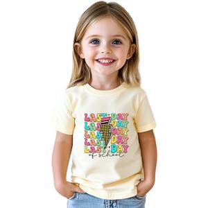Last Day of School Shirt for Kids Toddler Boys Girls Summer T-Shirts Tops Funny Graphic Tee Short Sleeve 3-8 Years (Yellow)