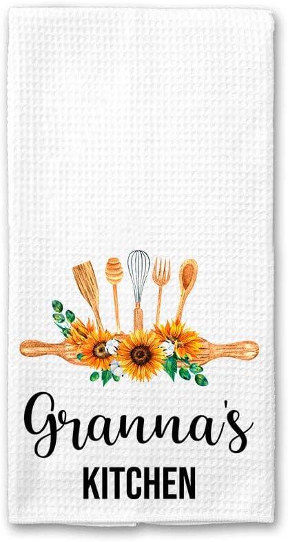 Granna's Kitchen Towel - Tea Towel Kitchen Decor Sunflower Watercolor - Granna's Birthday Gift - New Home Gift - Kitchen Soft and Absorbent Kitchen Tea Towel