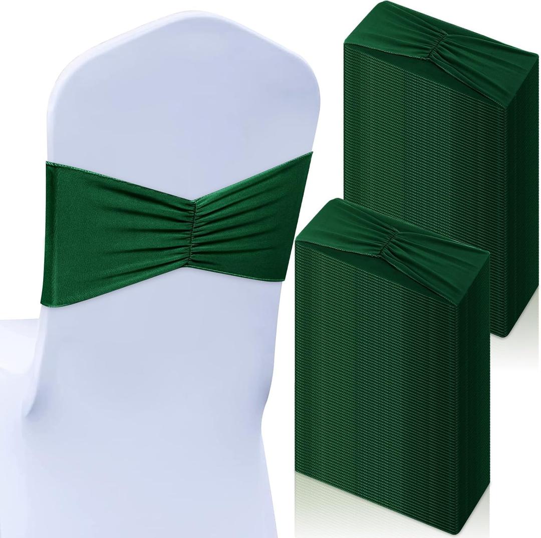 Moukeren 50 Pcs Spandex Chair Sashes Bows Stretch Chair Bands Slider Sashes Elastic Ties Ribbon Covers for Wedding Party Events Ceremony Birthday Banquet Decorations(Green)