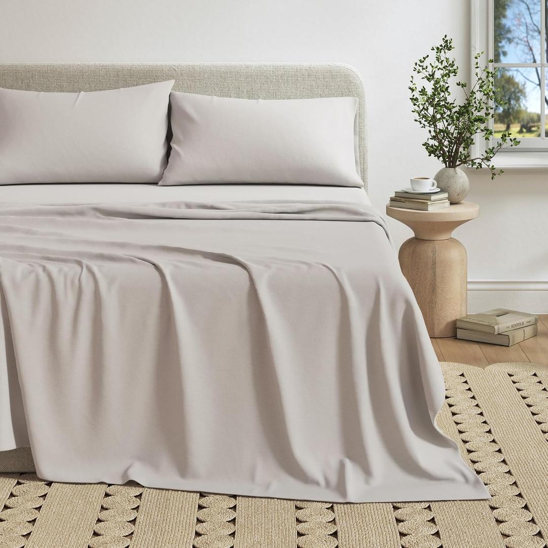 Great Bay Home Cotton Jersey Knit King Sheet Set - Ultra-Soft, Stretchy, Heathered Melange Bed Sheets - Cozy, Soft T-Shirt Sheet & Pillowcase Set (Light Grey)