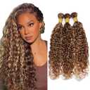 Honey Blonde Water Wave Bundles P4/27 Highlight Bundle Human Hair Brazilian Virgin Hair 3 Bundles 20 22 24 Inch P4/27 Water Wave Bundle