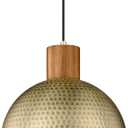 ELYONA Vintage Pendant Light Fixtures, 12 Brushed Brass Hammered Metal & Rubber Wood Industrial Dome Hanging Lamp, Antique Gold Kitchen Pendant Light for Island, Farmhouse, Sink, Dining Room, Hallway