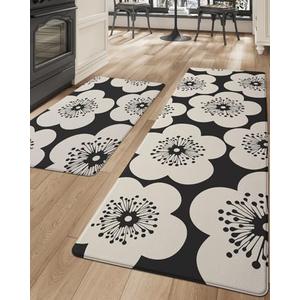 DEXI Kitchen Floor Mats Anti Fatigue, 20x29+20x59 Large Wide Cushioned Runner Rug Memory Foam, Waterproof Comfort Standing Padded Non Skid for Home Office Sink Laundry, Beige and White Buffalo Plaid