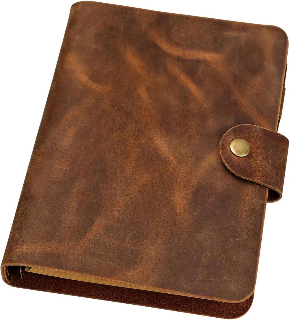 Personalized Simple A5 leather ring binder notebook cover/distressed leather refillable refill journal diary - NBA505S