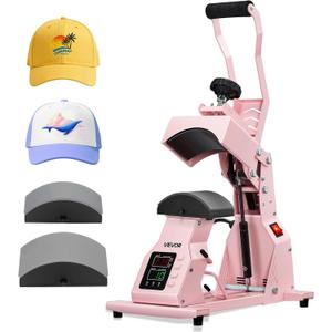 VEVOR Hat Heat Press Machine, with 2pcs Interchangeable Platens, Precise Temperature and Time Control, Hat Press for HTV Iron On and Sublimation Projects, for Caps, Headbands, Cuffs, Face Masks, Pink