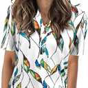 Womens Tops Summer 2025 Short Sleeve Casual Shirts Fashion Loose Fit Clothes (Medium, Colorful Leaf)