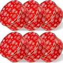 6 Pcs Christmas Cookie Tins with Lids 7 Inch Round Metal Snowflake Container Xmas Cookie Boxes Empty Holiday Decorative Tins for Gift Giving Baking Chocolate Snack Storage, Red