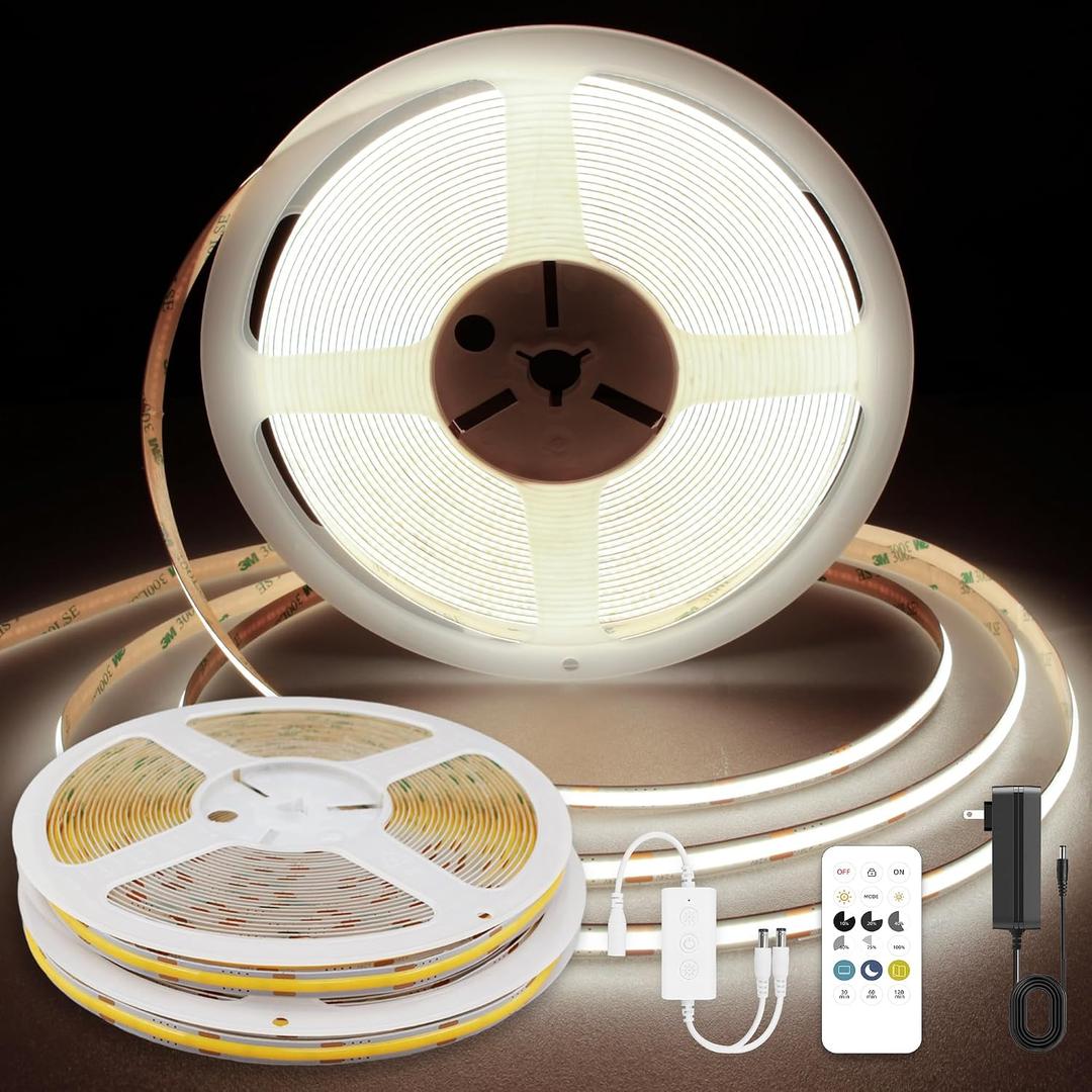 COB LED Strip Lights, Dotless LED Lights with Remote& App, 65.6ft Natural White 4000K Super Bright Dimmable 24V Flexible LED Tape Light,Kitchen Cabinet,Office,Stairs,Shelf Indoor Lighting.
