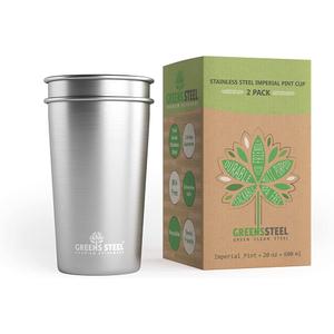 Stainless Steel Cups 20oz Pint Cup Tumbler (2 Pack) by Greens Steel - Premium Metal Cup