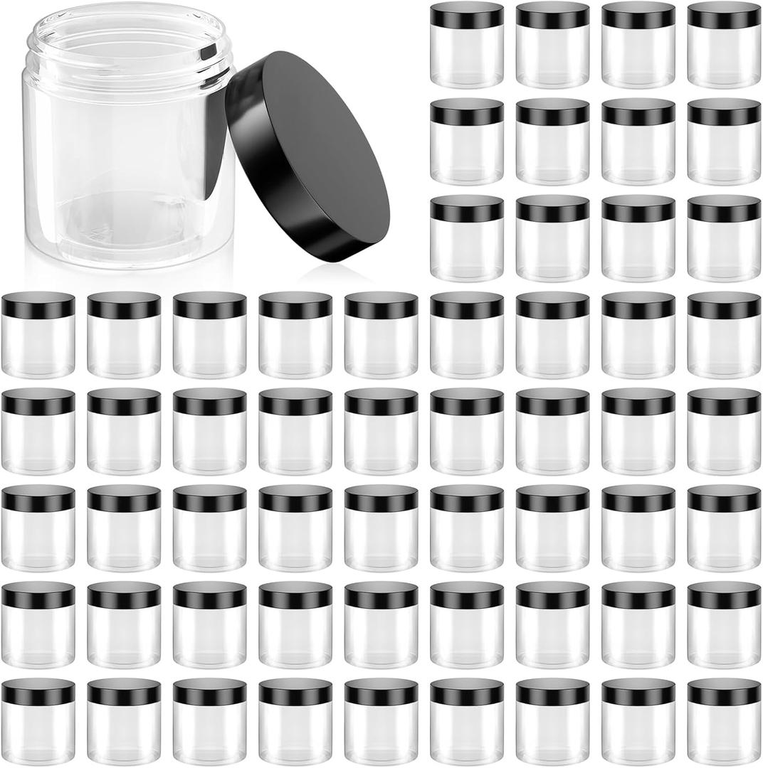 60 Pack 4 Oz Plastic Containers with Lids, OBKJJ Clear Travel Size Leak Proof Makeup Travel Containers BPA Free Cosmetic Slime Jars for Lotion, Cream, Body Butter, Makeup, Ointments (60)