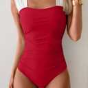 B2prity Womens One Piece Swimsuit Retro Square Neck Tummy Control Bathing Suits Ruched Modest Full Coverage Swimwear (Red, L)