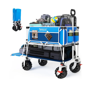 400L Collapsible Double Decker Beach Wagon with Brakes, Folding Beach Cart with 54" Extra Long Decker, 450LBS Heavy Duty Wagon Chart with All-Terrain Big Wheels for Sand Camping Garden
