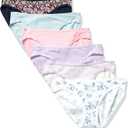 Amazon Essentials Women's Breathable Cotton Bikini Brief Underwear with Full Coverage, Multipacks (Medium, Black Floral/Blue/Lilac/Pink/Stripe/White Ditsy Floral)