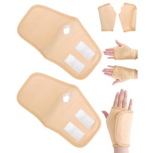 2 Pcs Castor Oil Pack Wrap for Hands, Reusable Organic Cotton Hand Castor Oil Pads, Self Adhesive Adjustable Hand Wraps, Prevent Leakage, Comfort Fit (Khaki)