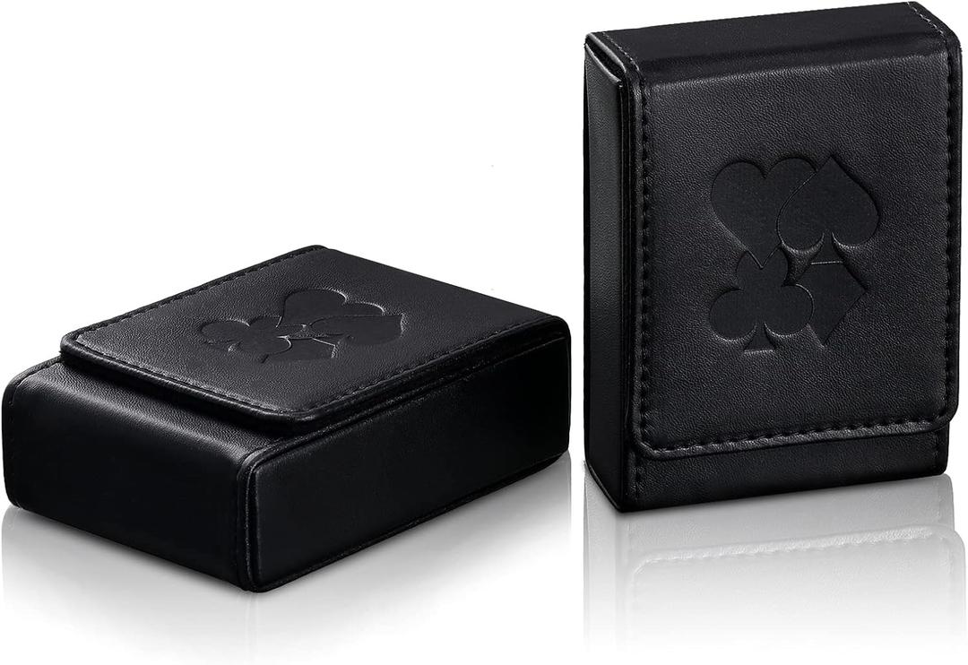 Dingion 2 Pcs Single Deck Leather Playing Card Case Holder Black Playing Card Box Protector Poker Case Fits Bridge and Poker Size