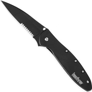 Kershaw Leek Pocket Knife, Black, 3 Inch Stainless Steel Partially Serrated Drop Point Blade, EDC with Assisted Opening, Made in the USA, Reversible Carry, Everyday Carry Pocket Knife for Men & Women