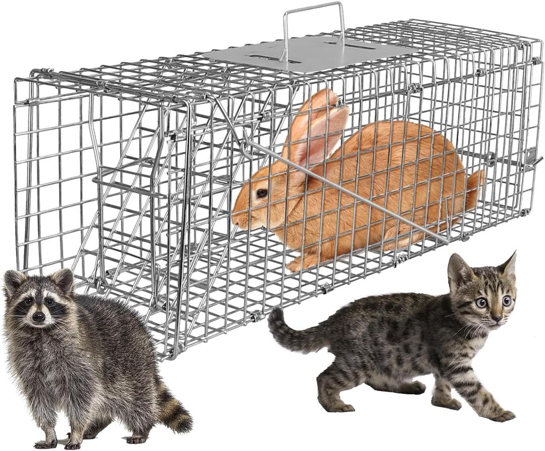 Humane Live Animal Cage Trap, 23.3x7.2x7.7 Inch Collapsible Live Animal Cage Trap Rabbits, Stray Cats, Raccoon, Mole, Squirrels Outdoor Small Animal Trap, Humane Catch & Release