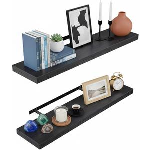 Lufia Floating Wall Shelves, Set of 2, MDF with Invisible Brackets, Modern Storage for Bedroom, Bathroom, Living Room, Kitchen (Black, 28" W x 7" D x 1.5" H​)