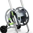 Garden Hose Reel Cart, Holds 75-150 Feet of 5/8-Inch Hose, Portable Hose Reel Cart With Wheels,Adjustable Handrail, Quick Hose Connector