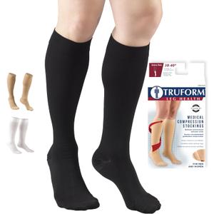 Truform 30-40 mmHg Compression Stockings for Men and Women, Knee High Length, Closed Toe, Black, Large (Large (1 Pair))