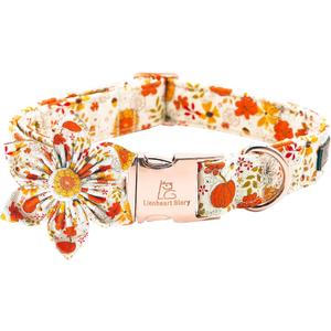 Lionheart Premium Dog Collar - Heavy Duty, Adjustable, Flower Pattern with Bow Tie for Medium Dogs (Medium (Pack of 1, Pumpkin and flower)