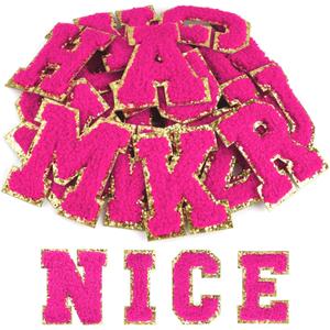 ASTARON 26 Pcs Self Adhesive Letter Patches Chenille Letters Stickers, A-Z Embroidered Applique Patches Alphabet Cloth Patch for Clothes, Bags, Hat, Phone Case, DIY Accessories (Rose)