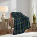 Home Decor Throw Blanket, Blue Black Green Buffalo Plaid Warm Soft Cozy Flannel Bed Blankets for Bed, Couch, Sofa and Chair, All Seasons Suitable, 80x60 inches