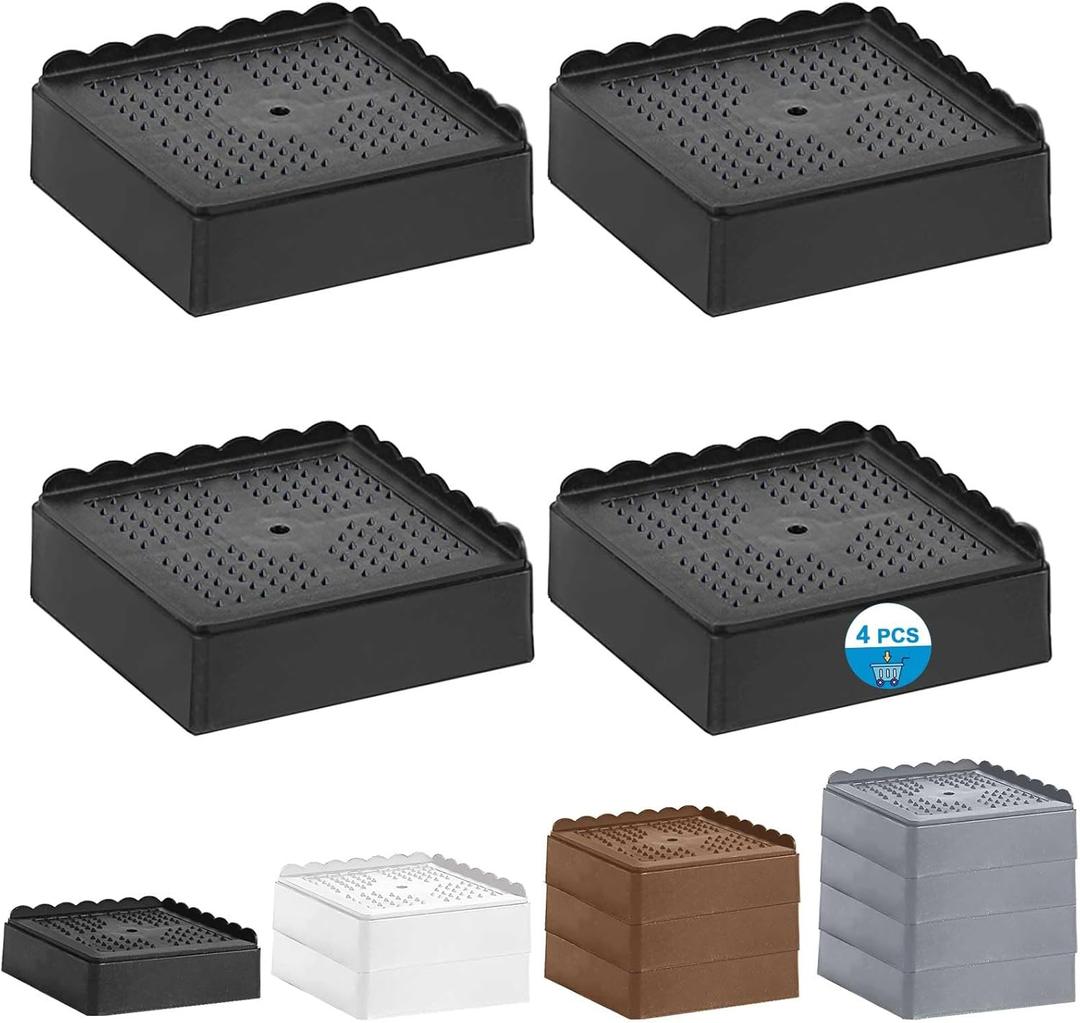 Bed Risers 1 inch, 2 inch, 3 inch, 4 inch Heavy Duty, Adjustable Furniture Riser for Table Desk Couch Sofa Chair Recliner Leg Frame Dorm, Stackable Bed Raisers Blocks (Black 4 Pack, 1 inch)