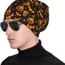 Funny Halloween Pattern Beanie Hat Skull Cap Knit Hats Scarf Head Wrap Caps for Men Women