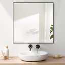 LEDLUX 24x24 Inch Black Bathroom Mirror, Copper-Free Mirror, Aluminum Alloy Frame Vanity, Rectangle Wall Mounted Modern Mirror for Bedroom/Living Room/Porch Horizontal or Vertical