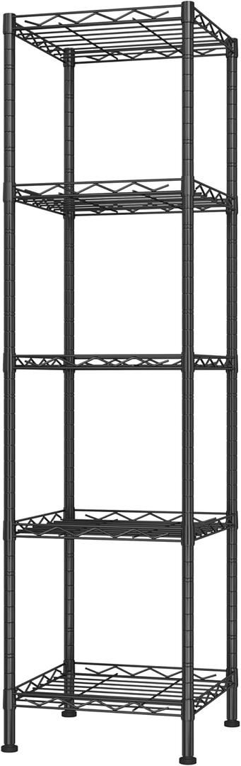 HOMEFORT Storage Shelves, 5-Wire Shelving, Metal Shelving Unit Adjustable Storage Shelves Rack for Kitchen, Pantry, Bathroom, Black, 11.4" W x 11.4" D x 46" H