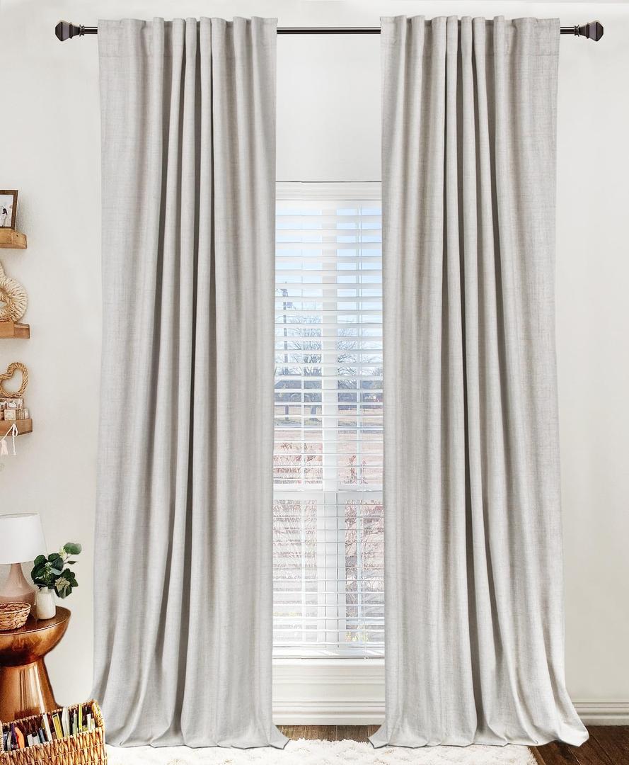 100% Blackout Shield White Linen Blackout Curtains for Bedroom 90 Inches Long, Back Tab/Rod Pocket Living Room Drapes, Thermal Insulated Blackout Curtains 2 Panels Set, 50" W x 90" L,Blanc de Blanc