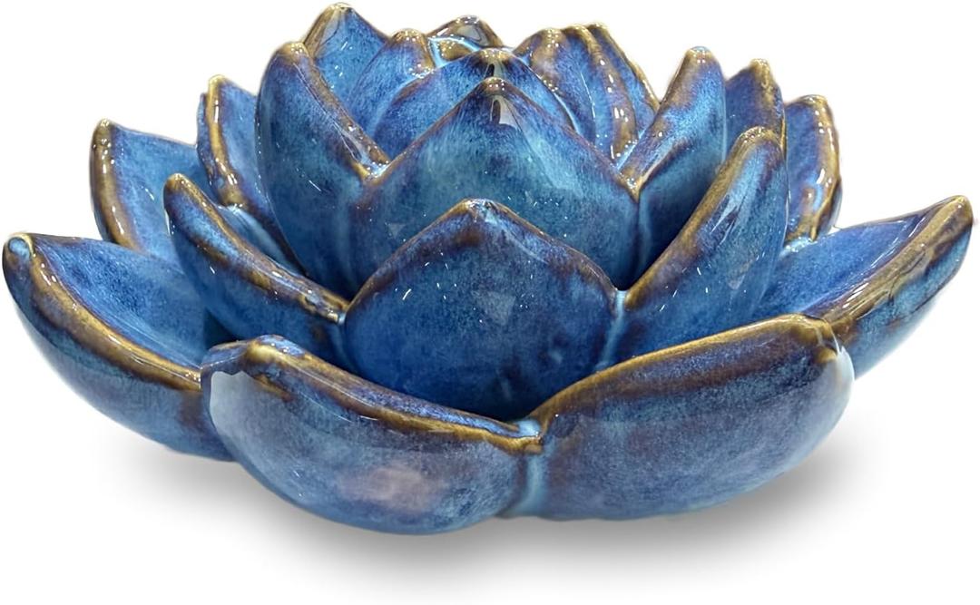 Ceramic Succulent Flowers Table Top with Stable Base, 3D Handmade Tablescape Decorative (Blue)