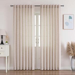 Lightweight Linen Curtains 84 Inch Long 2 Panels - Semi Sheer, Light Filtering, Rod Pocket & Back Tab, Linen Curtains for Living Room, 52W x 84L