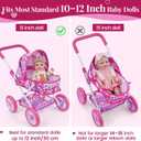 BABESIDE Baby Doll Stroller Set for 1012 Inch Dolls Only, 10-Piece Doll Stroller with Feeding & Care Accessories, 18-Inch Handle Height, Pretend Play Toy for Girls (Doll Not Included)