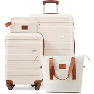 4-Piece Luggage Set, Suitcase with TSA Lock Travel Duffel Bag Wet-Dry Toiletry Bag, Ivory