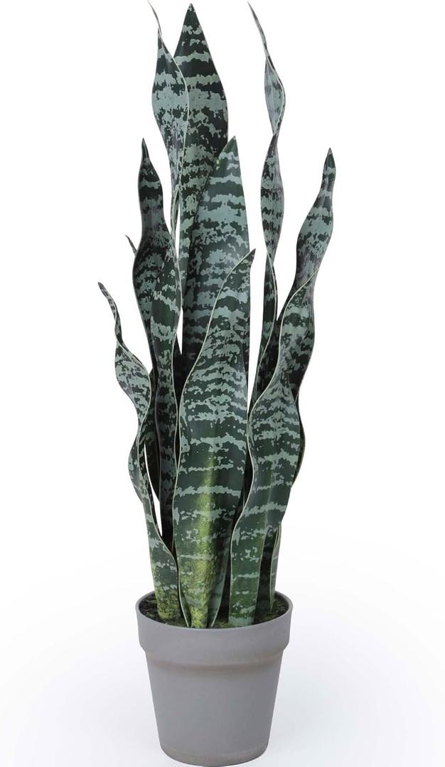 Artificial Snake Plant 25Inch Fake Sansevieria Faux Silk Potted Plant Artificial Mother in Law Tongue Plant for Indoor Outdoor Home Office Garden Decor Green